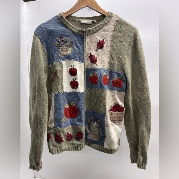 croft & barrow Sweaters - Croft & Barrow Women's Multicolor Patchwork Zip Up Cardigan